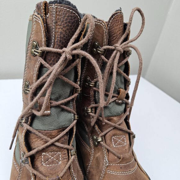 Clarks Muckers Squall Winter Boots Women 10 Lace Up Brown Leather‎ Olive Canvas - Picture 4 of 11